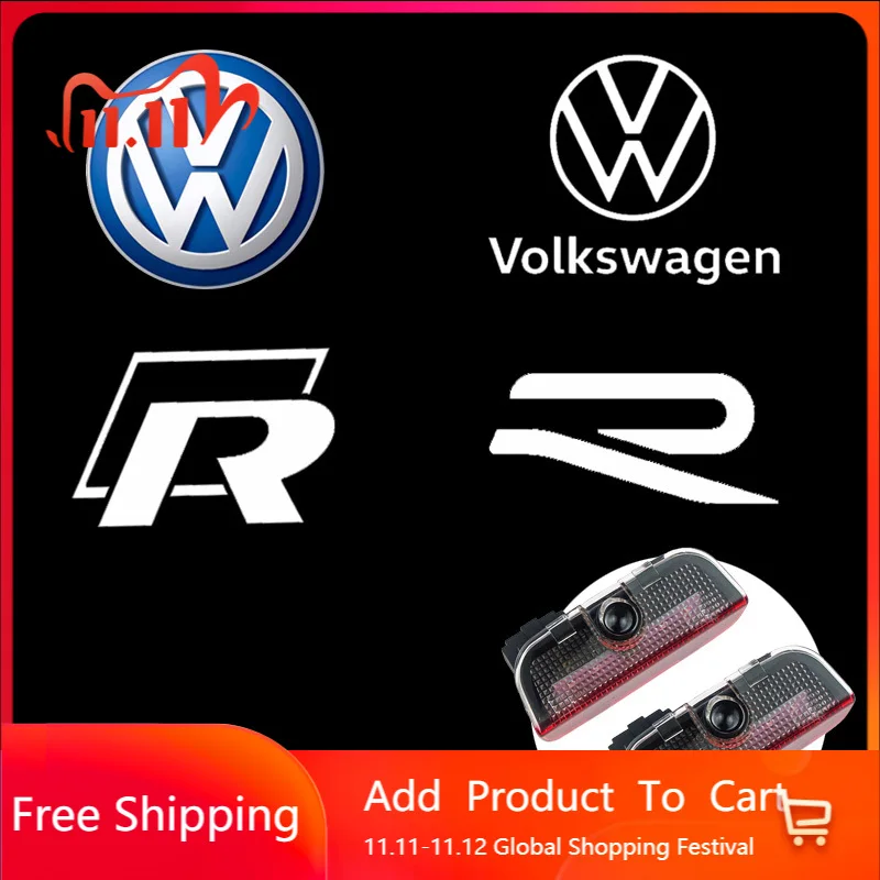 For Volkswagen VW R Line GTI Touareg 7P Golf 5 6 7 Jetta MK5 MK7 Passat B6 B7 B8 B9 CC Tiguan LED Car Door Light Projector Lamp