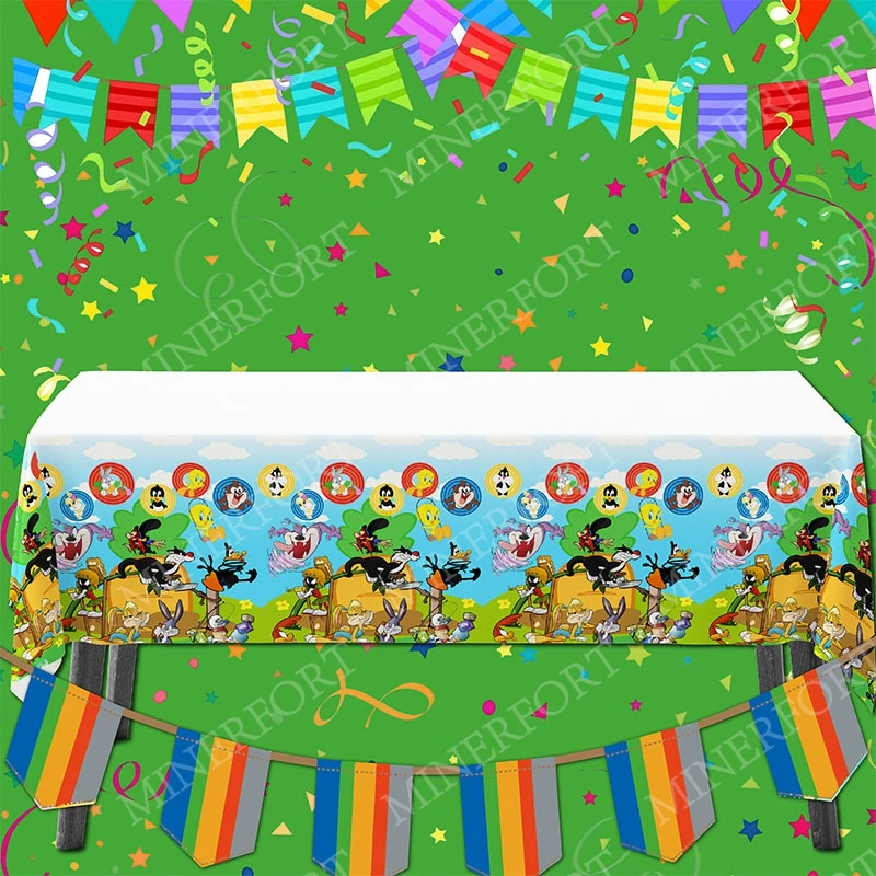 Looney Tunes Tablecloth Rectangle Fiesta Home Decoratio Dining Room Reusable Table Cover Party for Cartoon Bugs Bunny Daffy Duck view 4