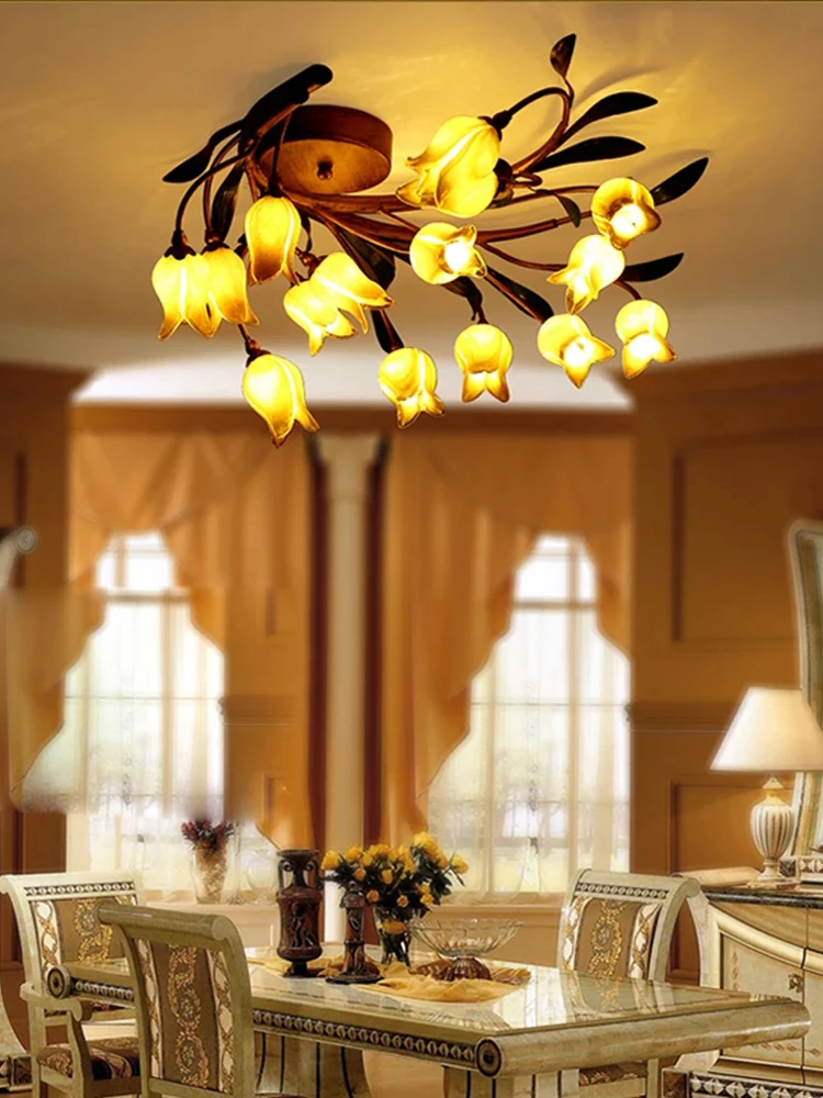 g4 LED Nordic Iron Glass Flower LED Lamp.LED Light.Ceiling Lights.LED Ceiling Light.Ceiling Lamp For Foyer Bedroom Dinning Room