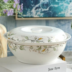 9 inch, golded wave and leaf banding painting, bone china pote, potes, ceramic tureen, japanese soup serving bowls with lid