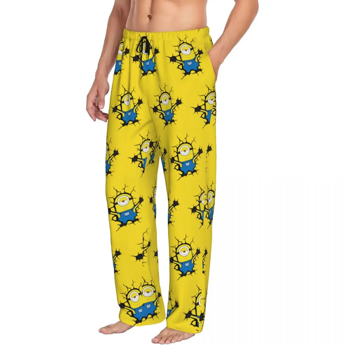 Pantalones de pijama de dibujos animados M-Minions con estampado personalizado para hombres, pantalones de dormir con bolsillos