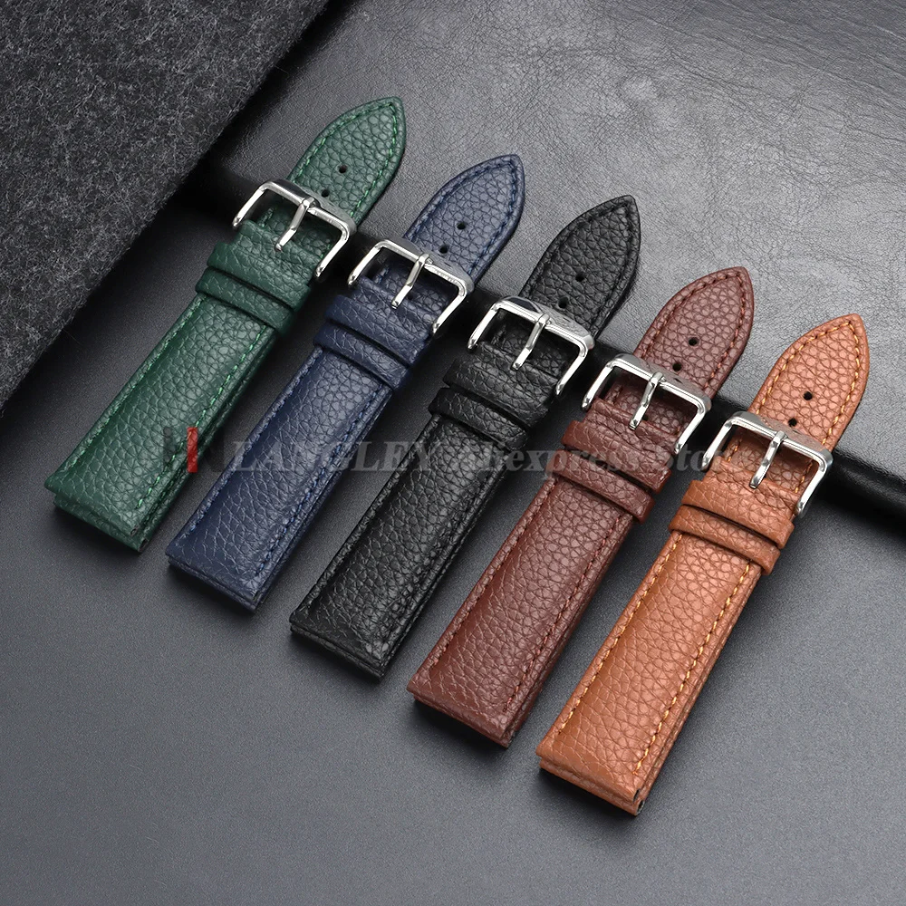 10/12/14/16/18/19/20/21/22mm Litchi Pattern Leather Watch Band Watch Strap for Men Women Replacement Wrist Watchband with Tools