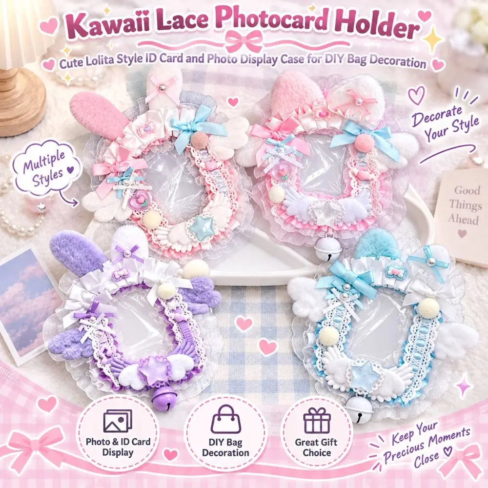 Lace Bow Lace Photocard Holder Cute Cartoon Style Transparent Photocard Case Cat Ear DIY Bag Decoration Stationery Supplies