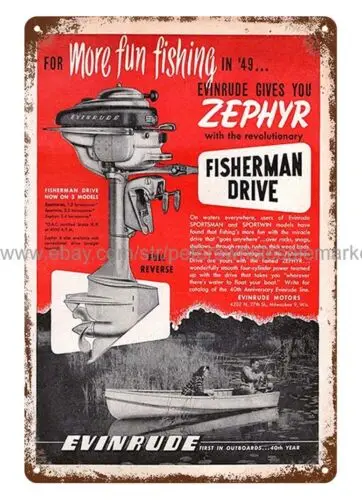 1949 Evinrude Zephyr Outboard Motor metal tin sign indoor outdoor reproductions