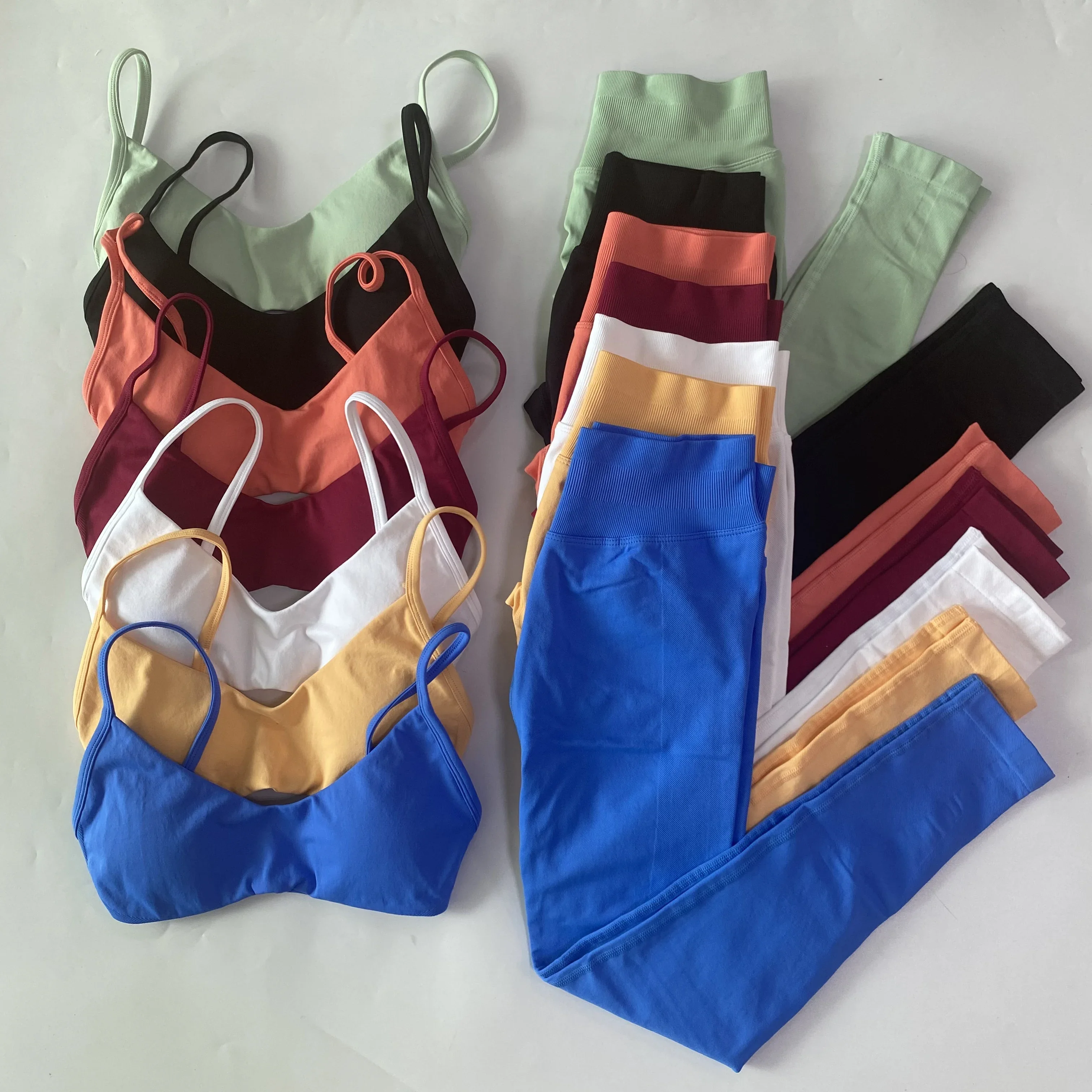 NO LOGO 2pc Sports Set Scoop Neck Sports Bra Seamless Yoga Fitness Legging Set Women Workout Set outfit Gym Clothes Activewear
