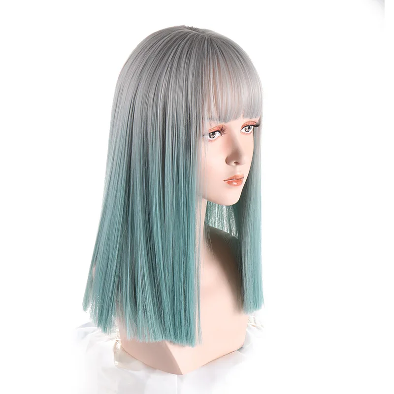 باروكة لوليتا صناعية قصيرة مستقيمة مع شعر مستعار نسائي مقاوم للحرارة باللون الأخضر للحفلات التنكرية للاستخدام اليومي #4
