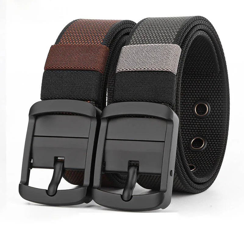 

Rotating buckle men's belt, alloy canvas trendy pants belt, fashionable and versatile, double-sided wearable belt