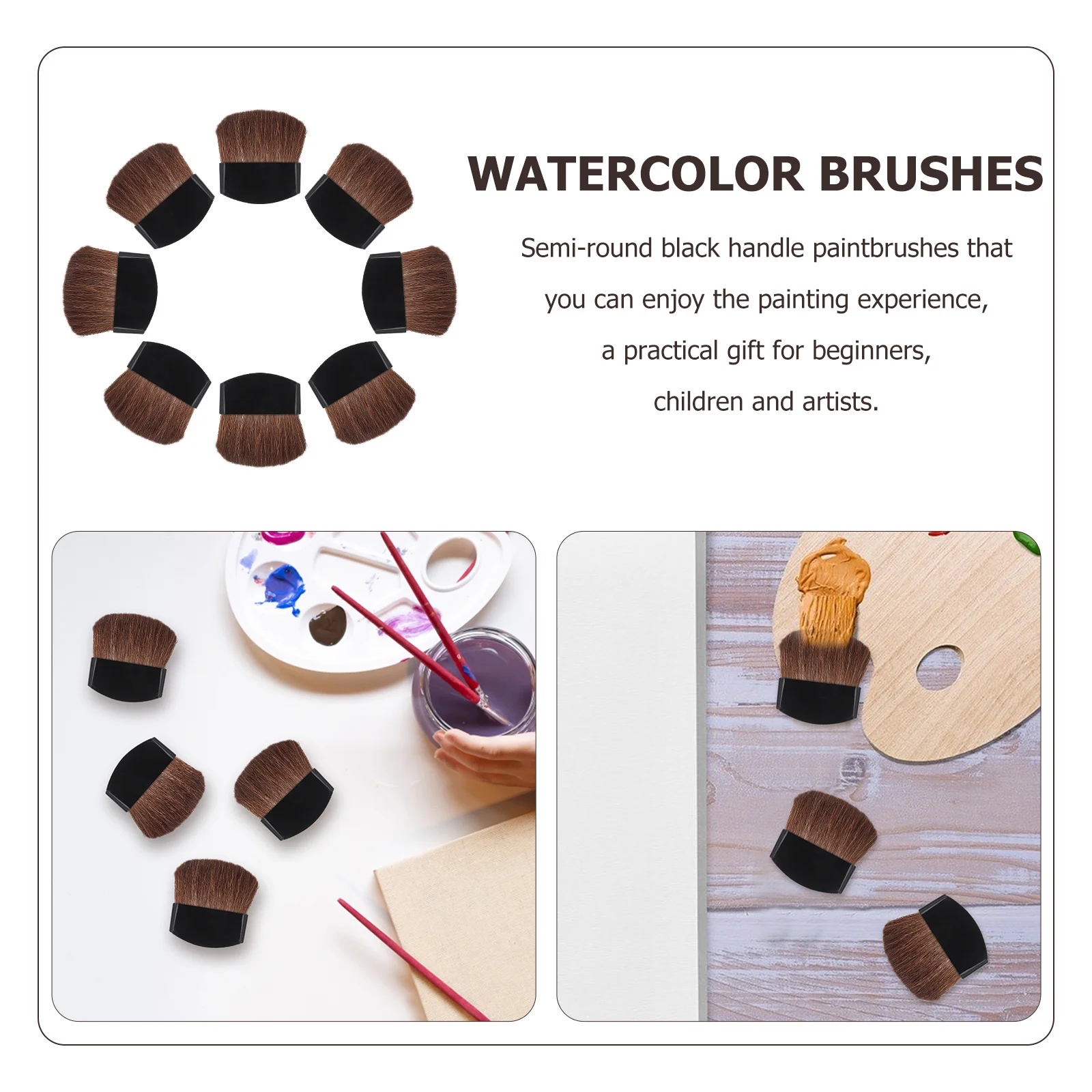 

8pcs Painting Brushes Set Semi-Round Black Handle For Oil Watercolor Craft Art Kids Beginners Portable Drawing Tools Art