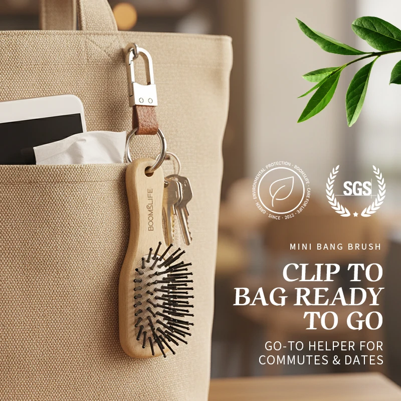 

Portable Pocket Hair Comb Key Ring Mini Hair Brush Styling Small Travel Wide Tooth Comb Wood Airbag Massage Brush Bag Pendant