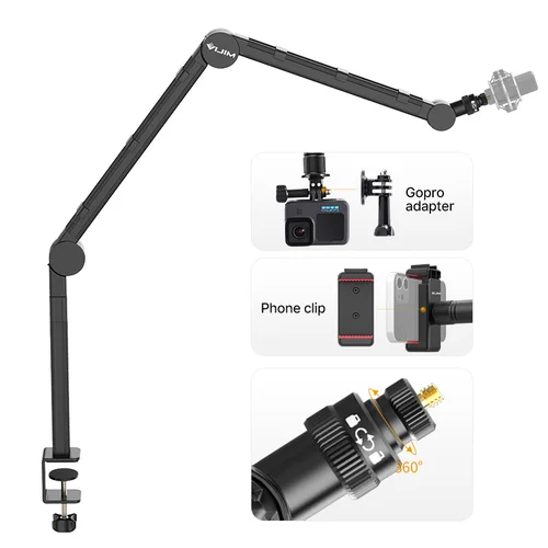 Imagen 2 del producto Vijim LS24 LS25 Soporte de brazo de soporte para micrófono Soporte de micrófono para teléfono inteligente con cámara DSLR ajustable de escritorio resistente para Yeti azul