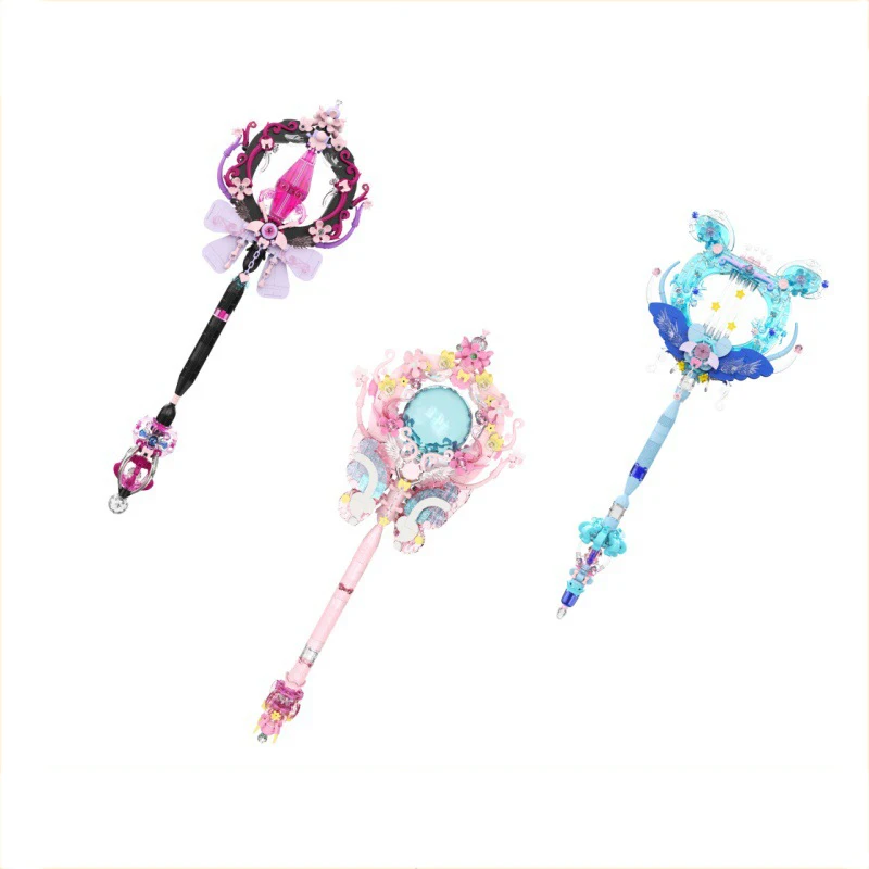 IDEA Mini Block Magic Wand Construction Building Brick Cartoon Movie Start Flower Crystal Staff Toys With Light For Girls Gift