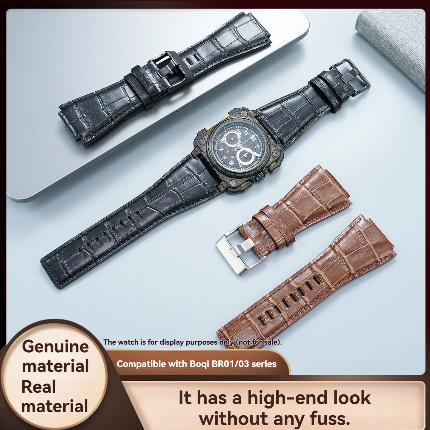 Suitable for BR01 BR03 Bell ROSS men's bracelet 24mm high-quality cowhide leather replacement watch strap accessories