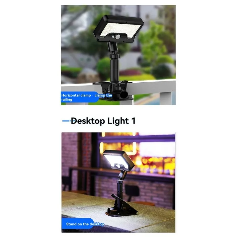 A59Z-مشبك بالطاقة الشمسية على ضوء مستشعر الحركة، IP65 إضاءة مقاومة للماء الجدار مصباح للخارجية للتخييم حديقة ساحة خيمة ضوء الشارع #4