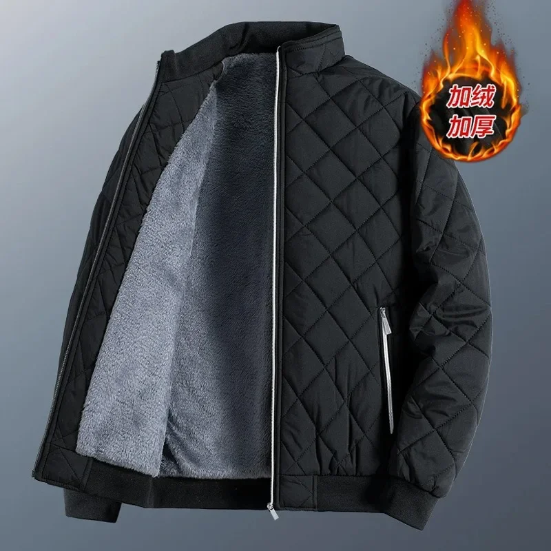 

Winter Quilted Jacket Warmth Wool Coats Men's Clothing Zipper Windproof Business Casual Outerwear Luxury Brand Black Blue New