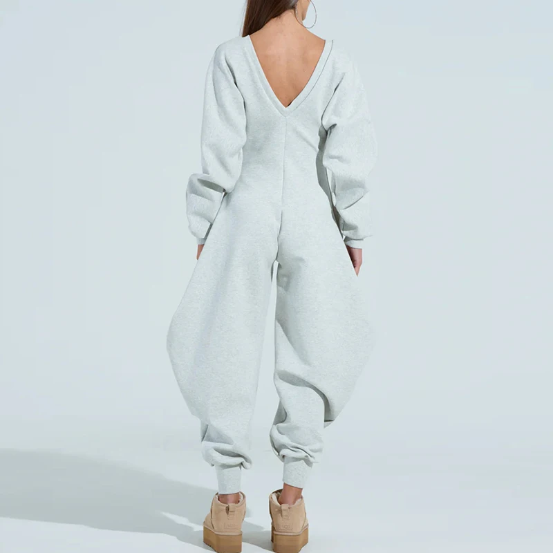 봄 여성 캐주얼 긴팔 롱 롬퍼 여름 우아한 출퇴근 스포츠 플레이수트 섹시한 딥 V넥 하이웨이스트 솔리드 점프수트