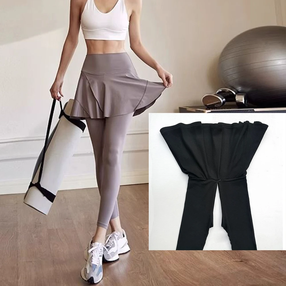 Fake Two Piece Quick Drying Fitness Pants Skirt Yoga Pants Women's Invisible Open Crotch Outdoor Sex Dance Skirt High Waisted