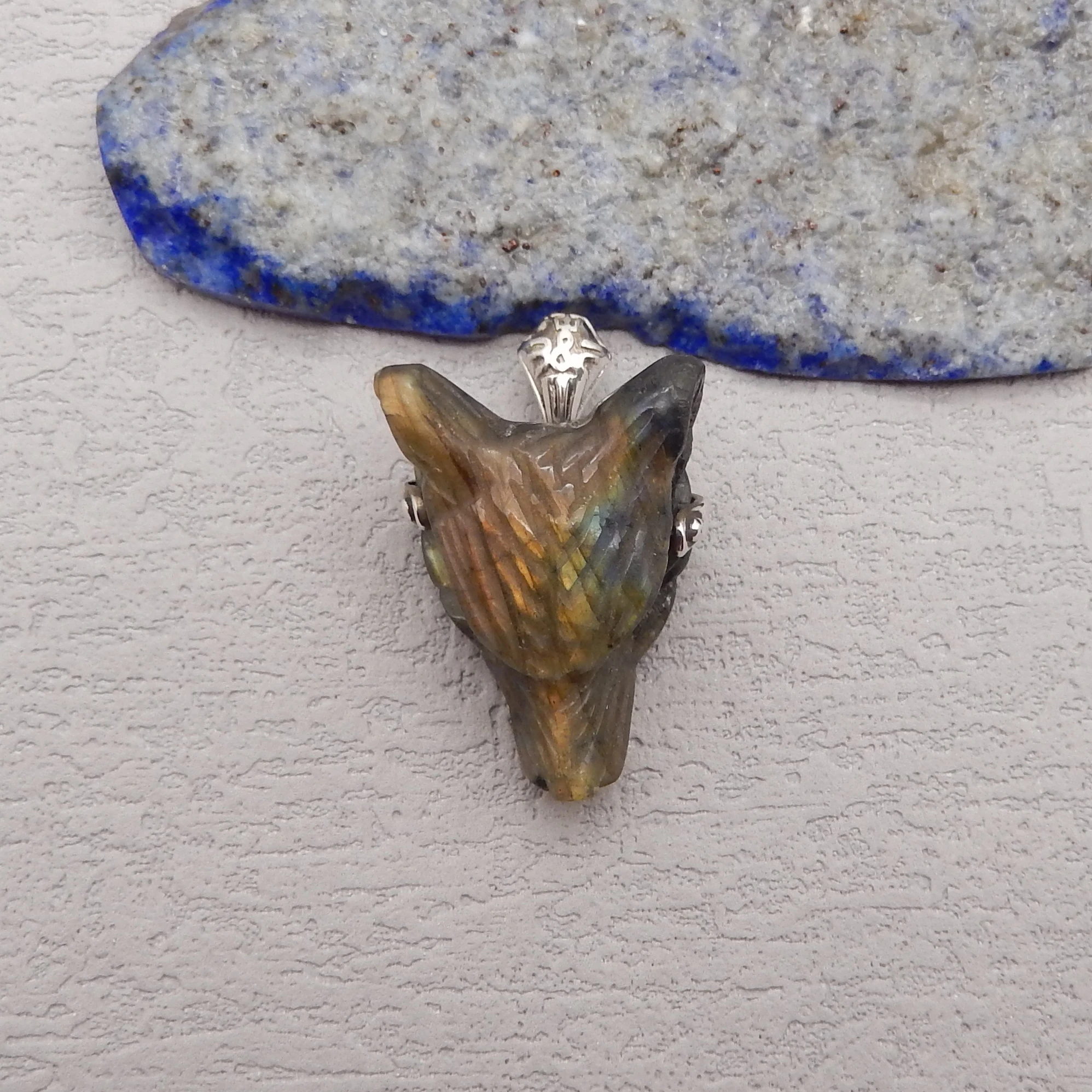 925 Sterling Silver Pendant,Natural Stone Amazonite Handcarved Wolf Head Pendant Bead Men Women Gift 30x21x10mm 6g