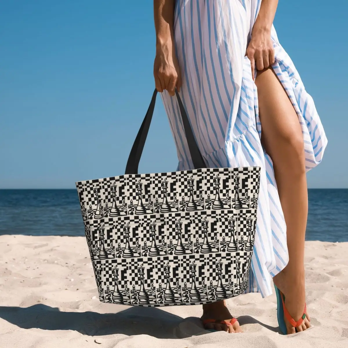 Chess Pieces On Board Beach Tote Bag Sport Gym Yoga Duffle Large Tote Bag Women Travel Bag Fitness bag