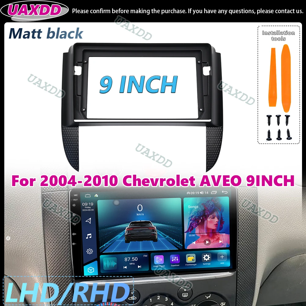 UAXDD 2Din Car For 2004-2010 Chevrolet AVEO 9INCH Android Frame Kit Panel Center Fascia Dashboard Cable Video Harness DVD CD MP5