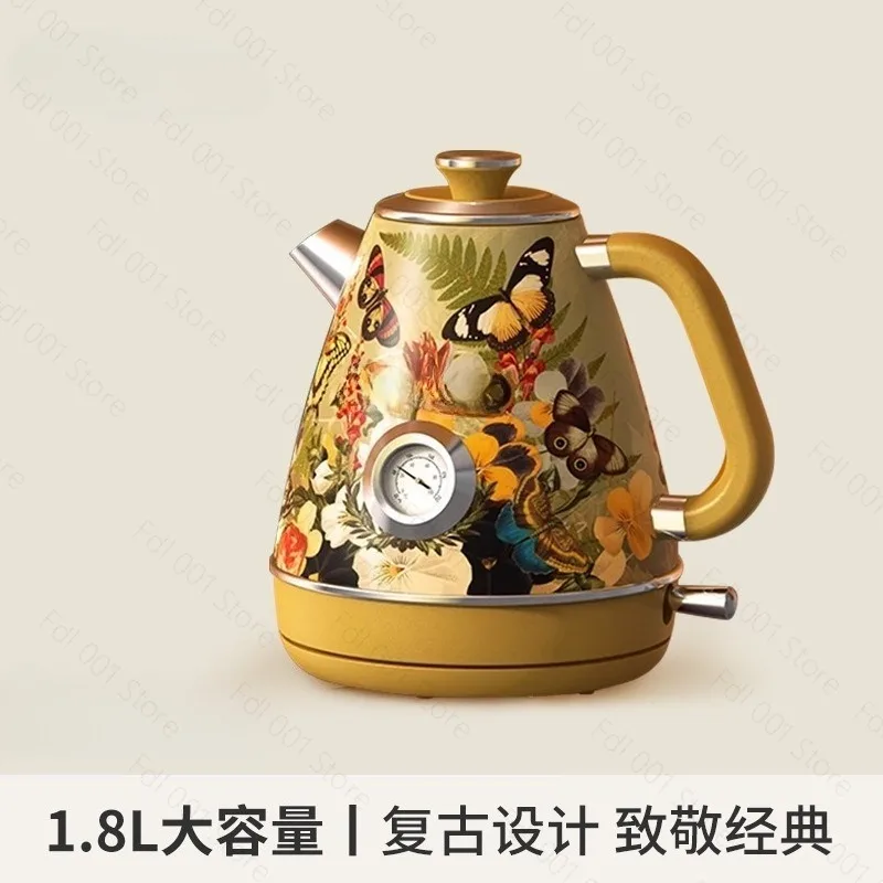 Electric kettle temperature display retro anti-dry burning household pot large capacity high value 304 stainless steel kettle