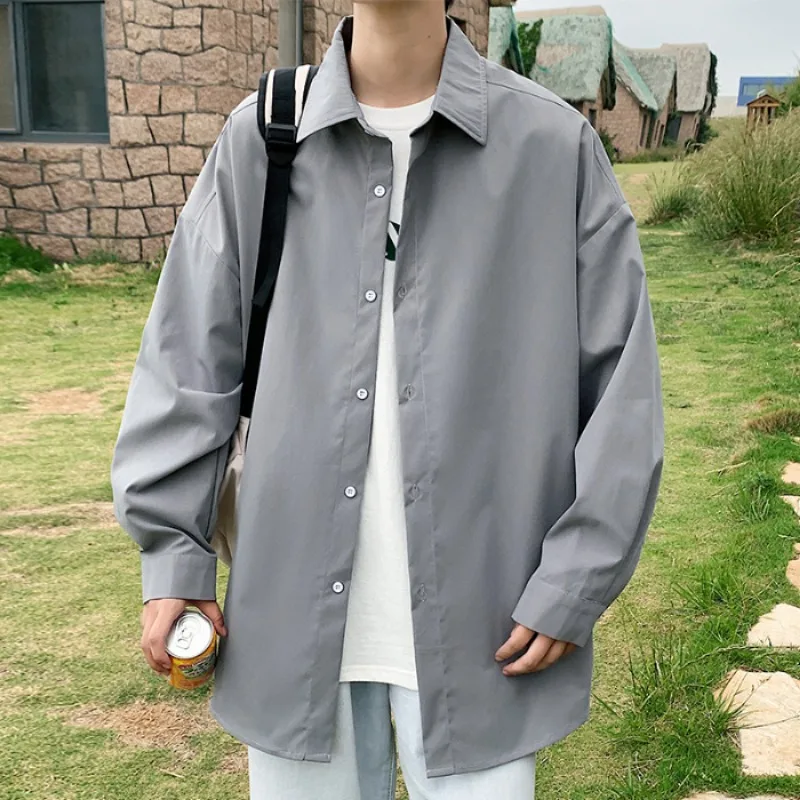 

Mens Shirts Spring New Arrival Hong Kong Style Photography Oversize Handsome Solid Color Long Sleeve Men Clothing