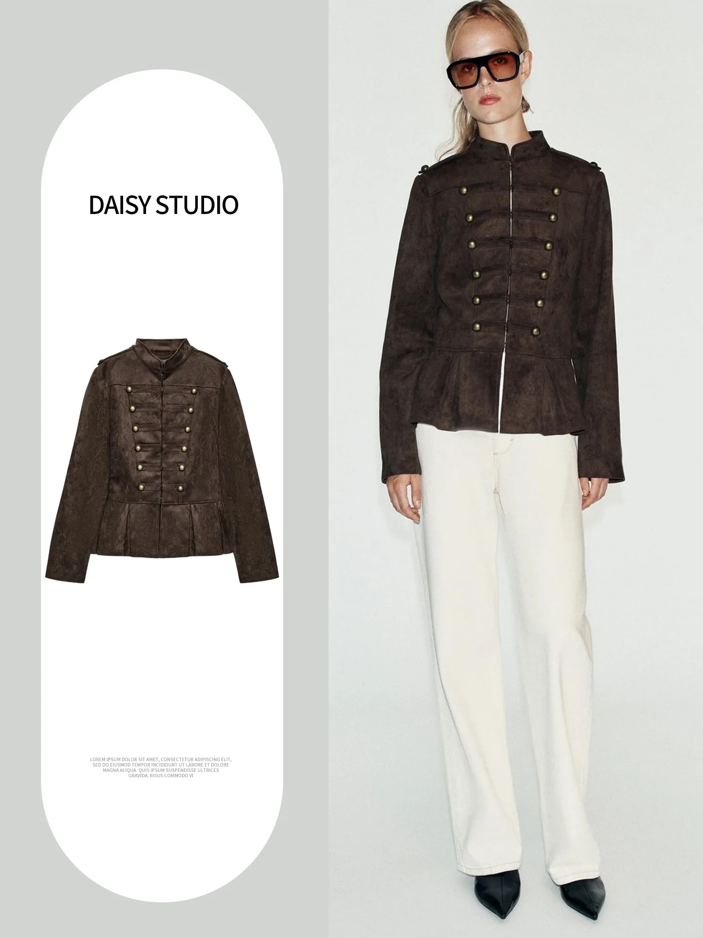 Autumn New Arrival Women's Long Sleeve Stand Collar Color Block Button Decor Nine Points Short Skirt Style Hem Jacket