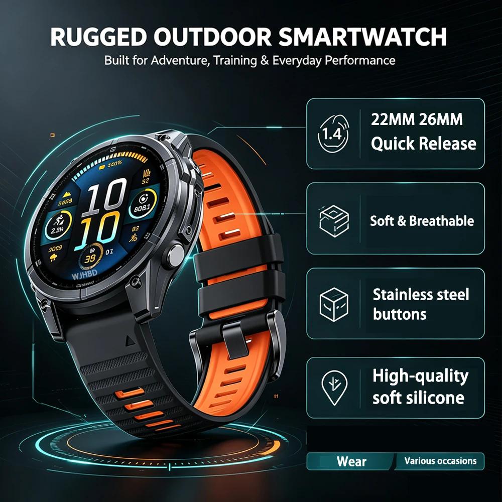 22 26MM Silicone WatchBand Strap For Garmin Fenix 9 8 E Pro Solar 7 7X 6 6X Enduro 3 Tactix 8 WristStrap Quick Release Bracelet