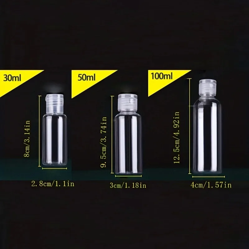 6pcs Plastic Refillable Squeeze Bottles, 30ml/50ml/100ml, Round Travel Size Containers with Flip Cap,for Shampoo, Lotion