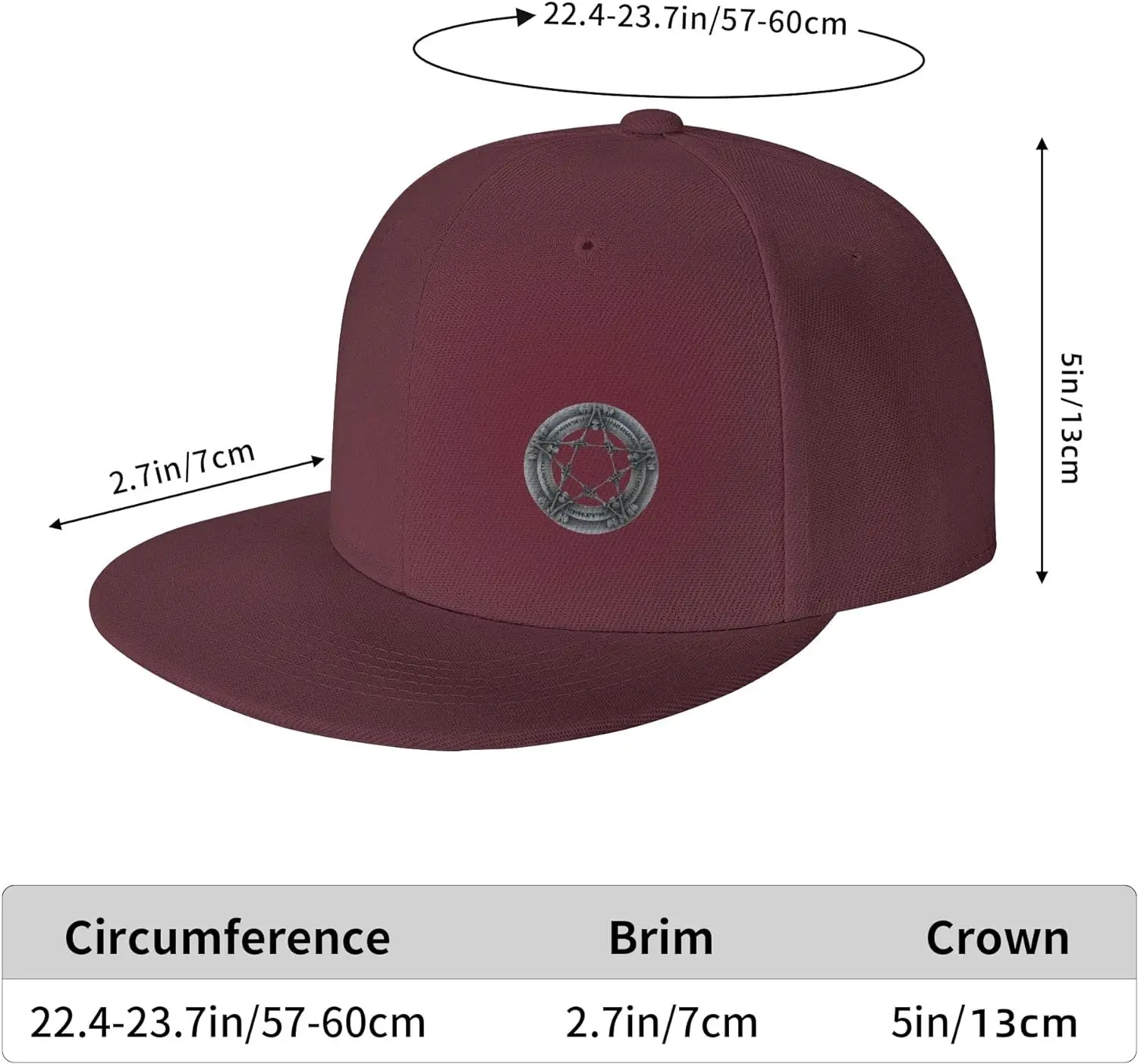 Flat Brim Cap Snapback Hat for Men - Mystery Gothic Pentagram Prints Adjustable Baseball Cap