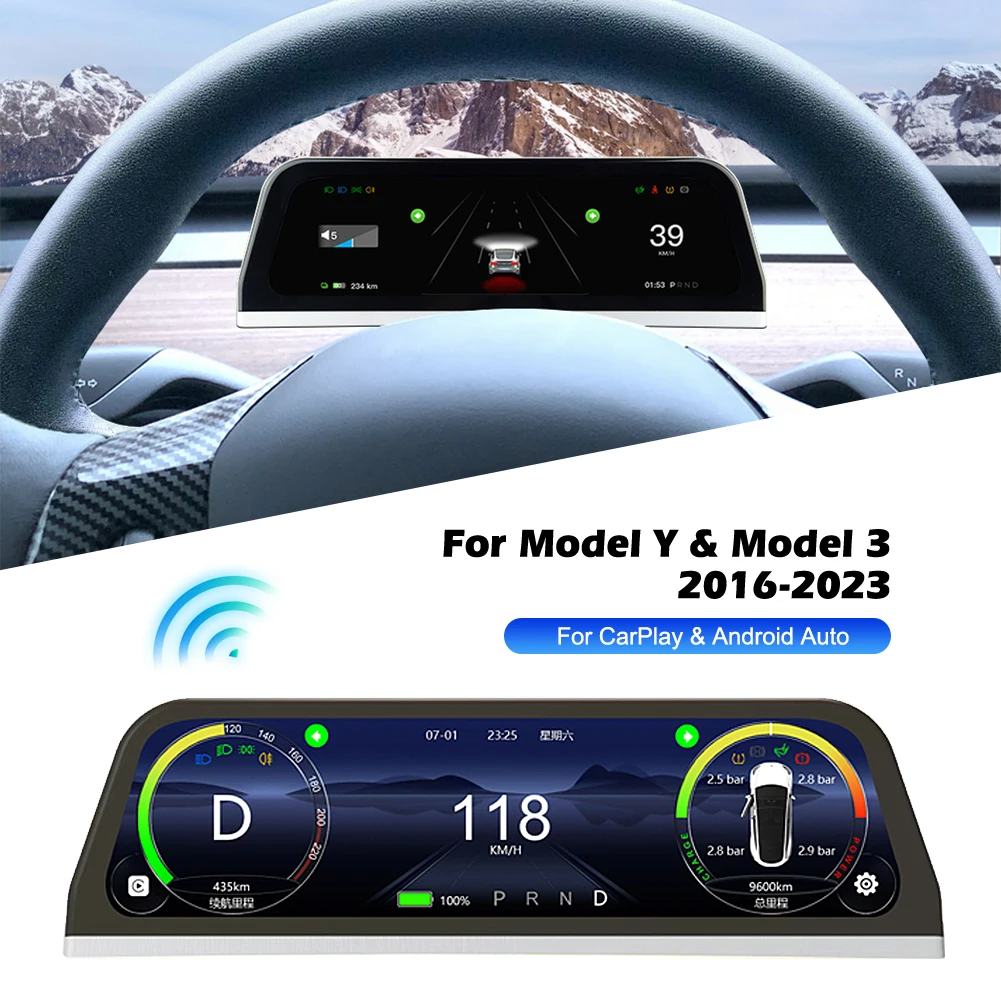 Car Head-Up Display Touch Screen HUD With Wireless Carplay Android Auto Speaker Navigation Speed Power For Tesla Model 3 Y