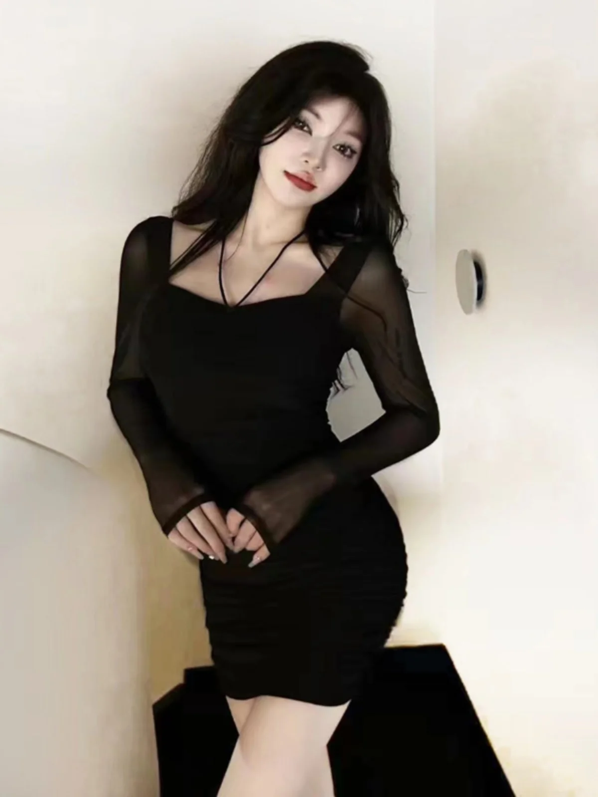 

Сексуальная юбка ort Pure Desire Net Dr с квадратным воротником, висячим Ne Bone Lo, облегающее талию, женское облегающее платье Faion Dr