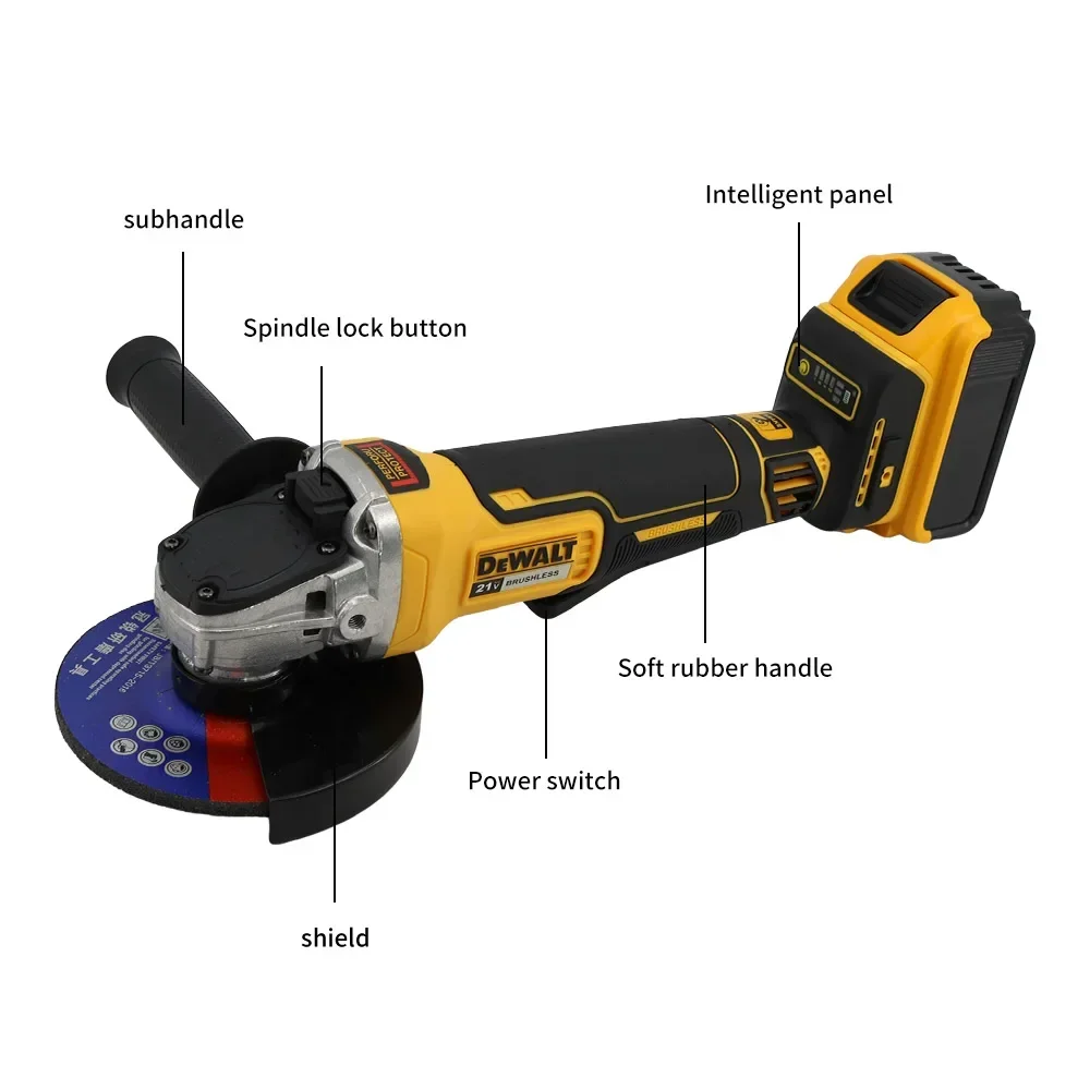 DEWALT 브러시리스 무선 앵글 연마기, 20V 전동 공구, 9000RPM 자기 부상 금속 절단, 충전 앵글 연마기, DCG406, 125mm, 100mm