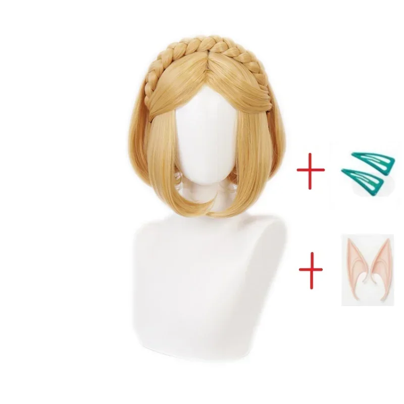 Zelda Golden Blonde Braided Short Anime Princess Cosplay Ears Heat Resistant Wigs Wig C MN9