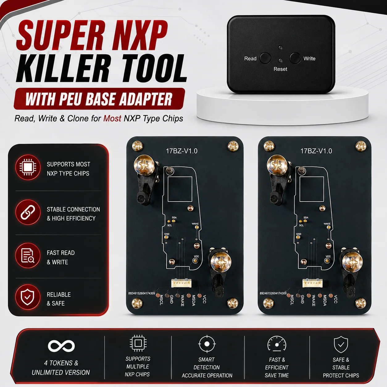 Super NXP Killer Read Copy Device With Adapter Base For P-eugeot Key All NXP Smart Keys Clones 4 Tokens & Unlimited Version