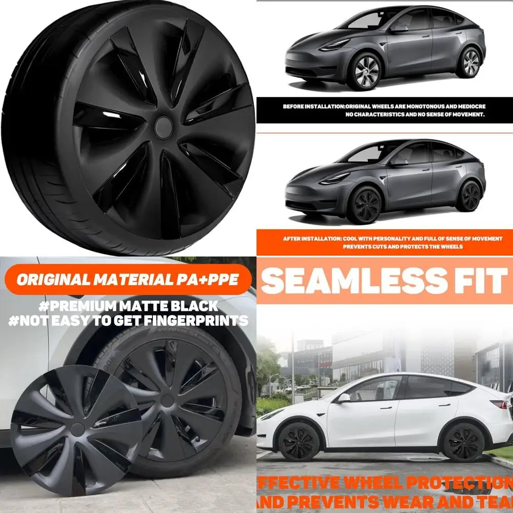 

19-дюймовые чехлы на колеса, совместимые с Tesla Model Y 2021-2024, матовые черные колпаки PA + PPE Cyclone Turbine Style