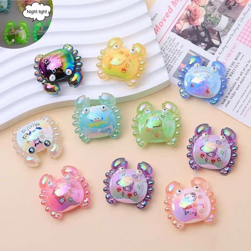 Sanrio Hello Kitty Creative Mini Luminous Crab Small Ornaments Landscape Decoration Miniature Figurines Accessories Gifts