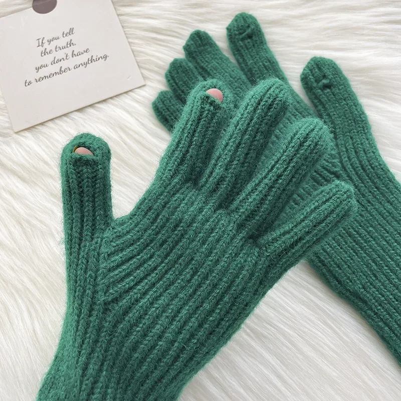 Klein Blue Korean Finger-separated Exposed Gloves Women Fashion Warm Student White Gloves Autumn and Winter Wool Knitted Gloves