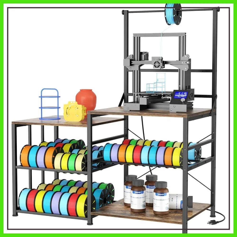 

3D Printer Table with Filament Storage, Heavy Duty Stand with Power Outlet, for Workshop Office Studio