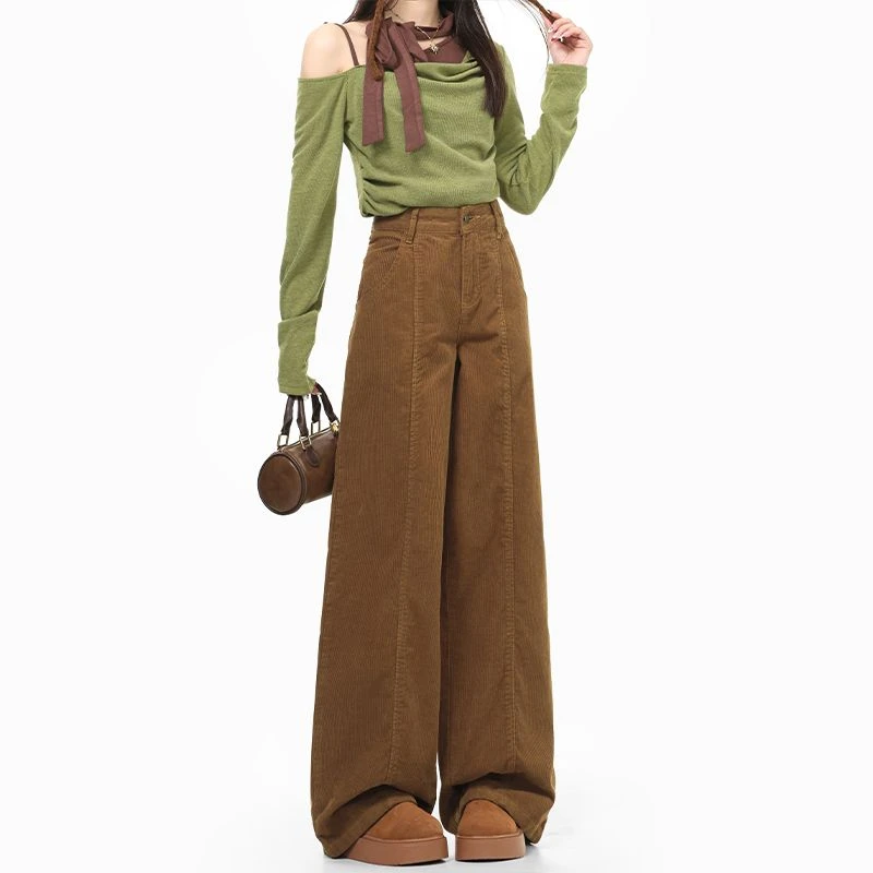 ZHISILAO سروال قصير جديد للنساء Y2k بنطلون بني عتيق عالي الخصر وواسع الساق مستقيم لخريف وشتاء 2025 #2