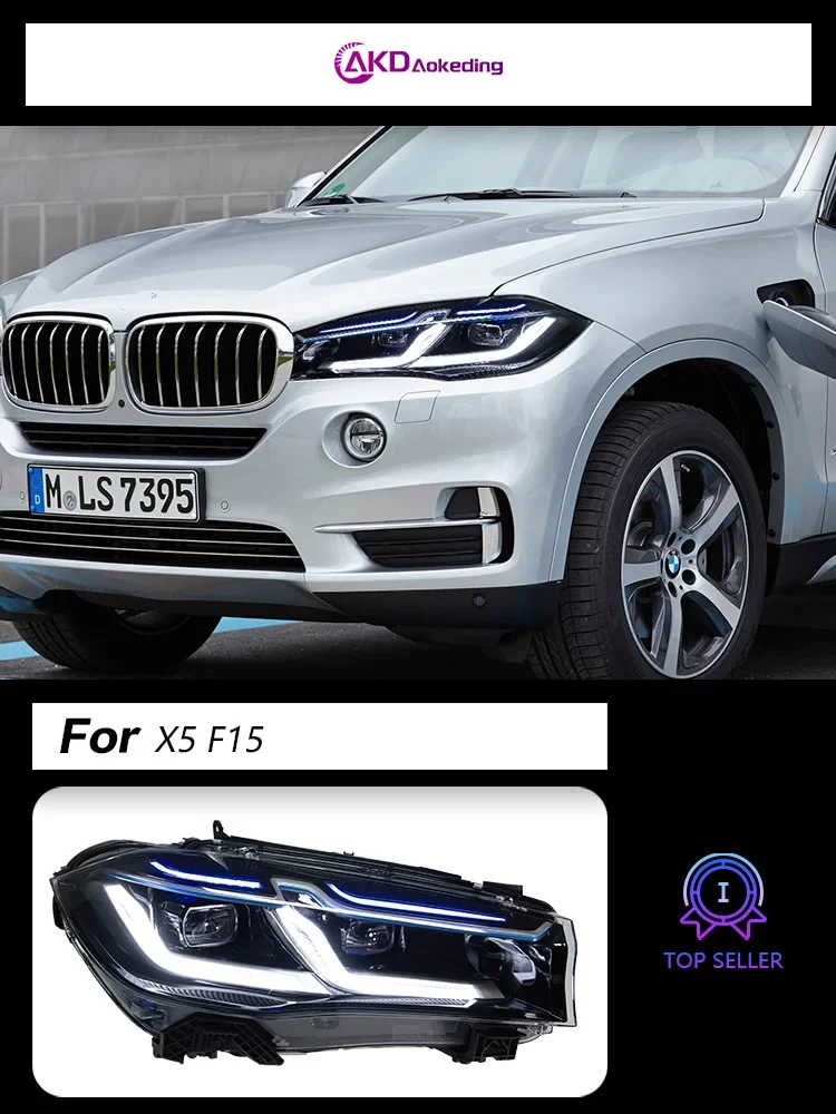 

Для BMW X5 фара в сборе F15, обновленная светодиодная бифокальная линза, синяя модификация бровей, четыре ближнего и двух дальних дневных ходовых огней