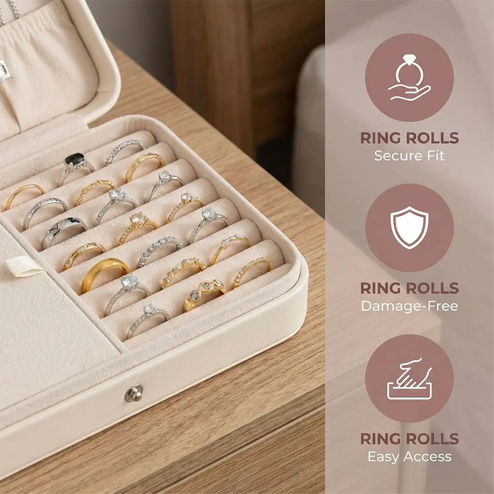 

High Capacity Jewelry Storage Box Solid Color Leather PU Jewelry Display Case Dust-proof Exquisite Necklace Storage Case