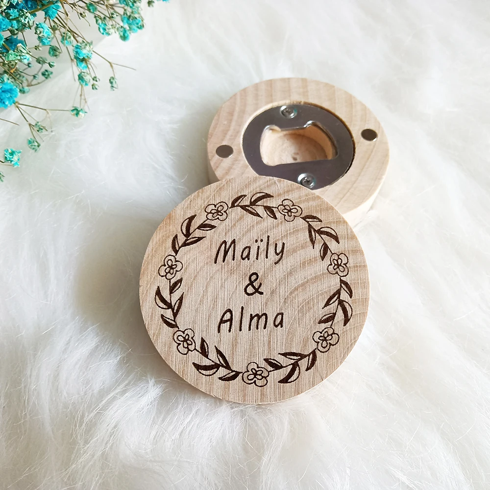 

Custom Text Wooden Bottle Opener, Round Shape, Coaster Fridge Magnet Decoration, Beer Bottle Opener, Custom Logo, Wedding Favors