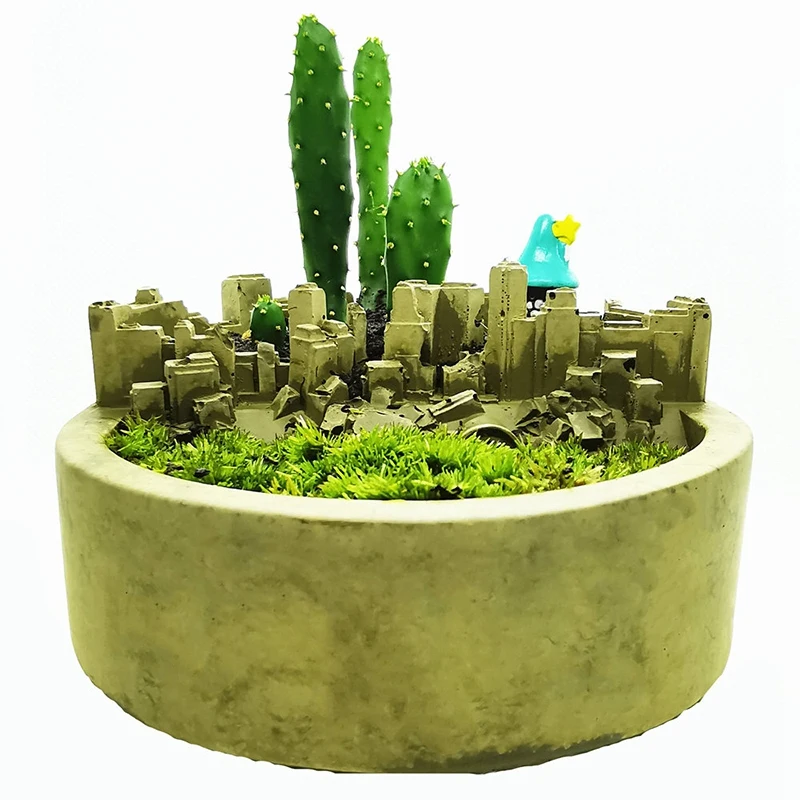 AB72-Round Flowerpot Silicone Cement Plaster Mold DIY Concrete Ceramic Flower Pot Mold Mini Landscape