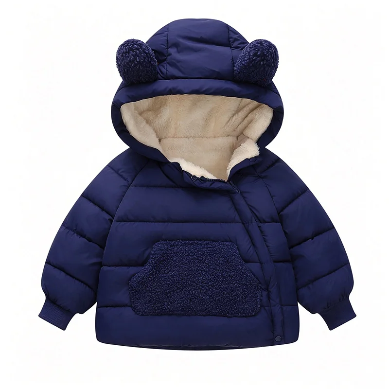 Children Cute Hooded Coats Kids Winter Outoor Warm Thick Brushed Jacket Girl Daily Comfortable Thermal Versatile Outerwear Yk129