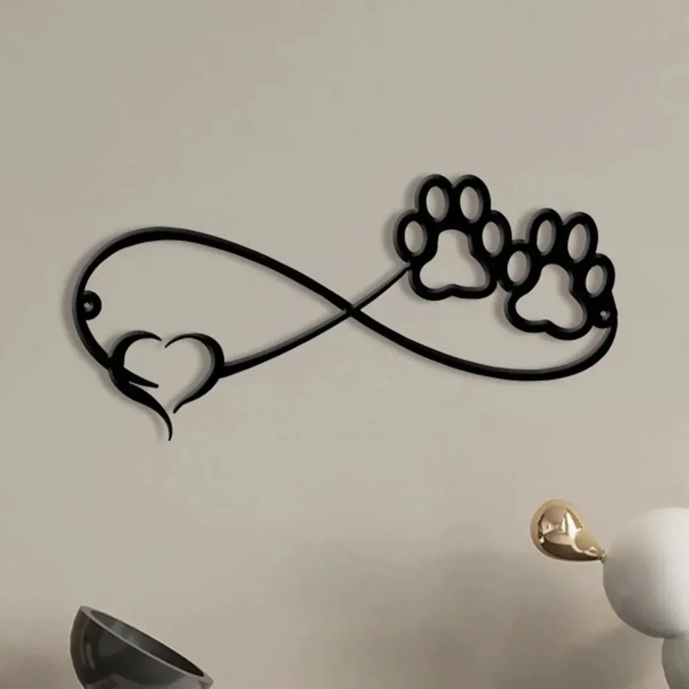 CIFBUY Wrought Iron Dog Paw Infinity Wall Art, Pet Memorial Decor, Modern Metal Hanging for Living Room Office, 30cm Gift
