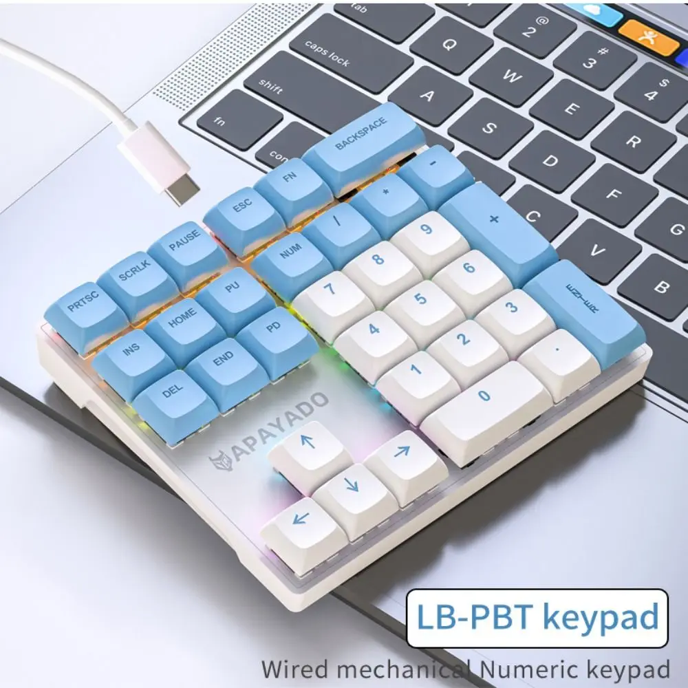Backlit Keyboard 33 Keys Numeric Keypad Colorful Lighting Mechanical Switches External Keyboard Wired Keyboard Finance Work
