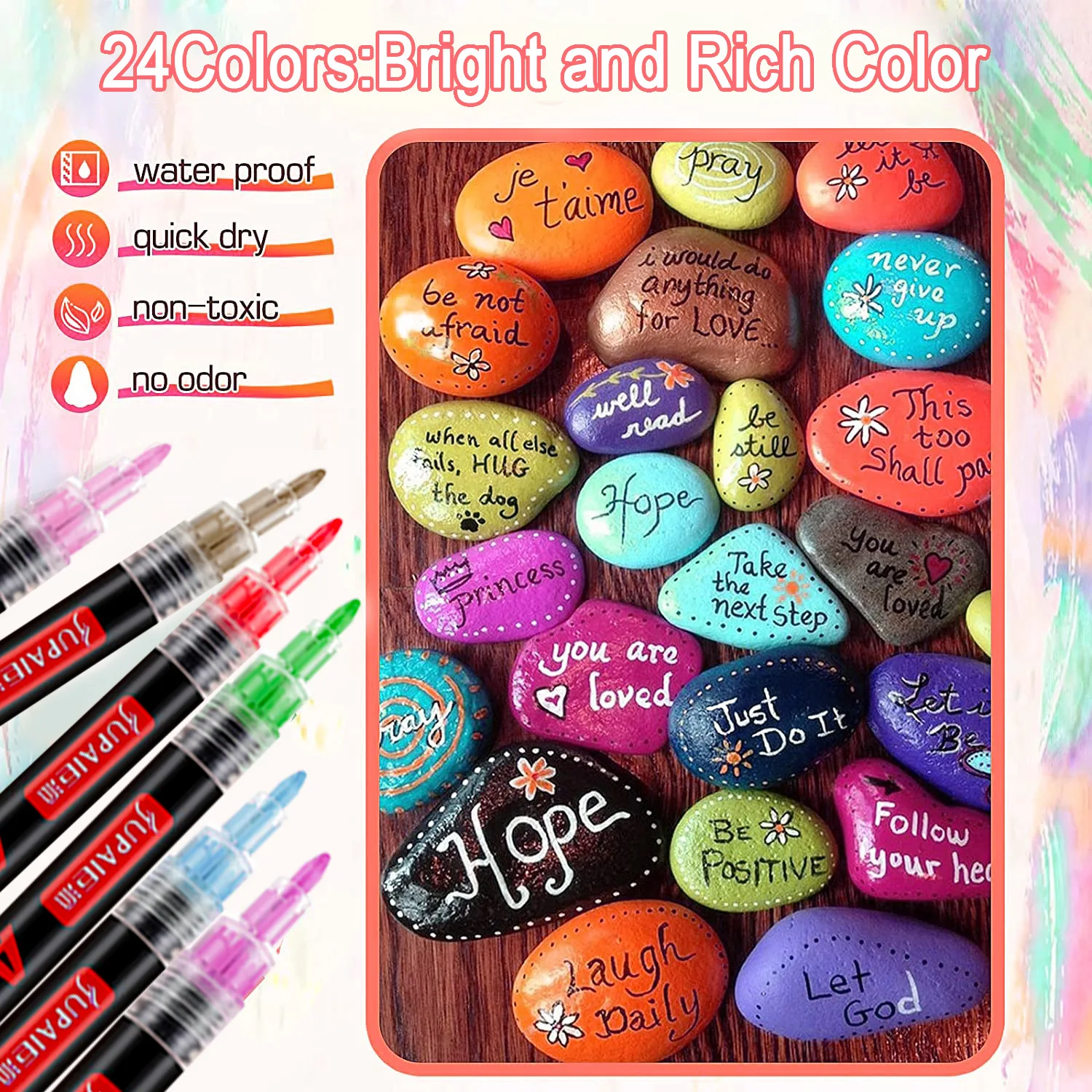 علامات فنية من الأكريليك 12/24 لونًا - للكتابة على الجدران وحسابات اليد والرسم بنفسك على الخشب والحجر والزجاج |   اللوازم المدرسية للفن والمدرسة.