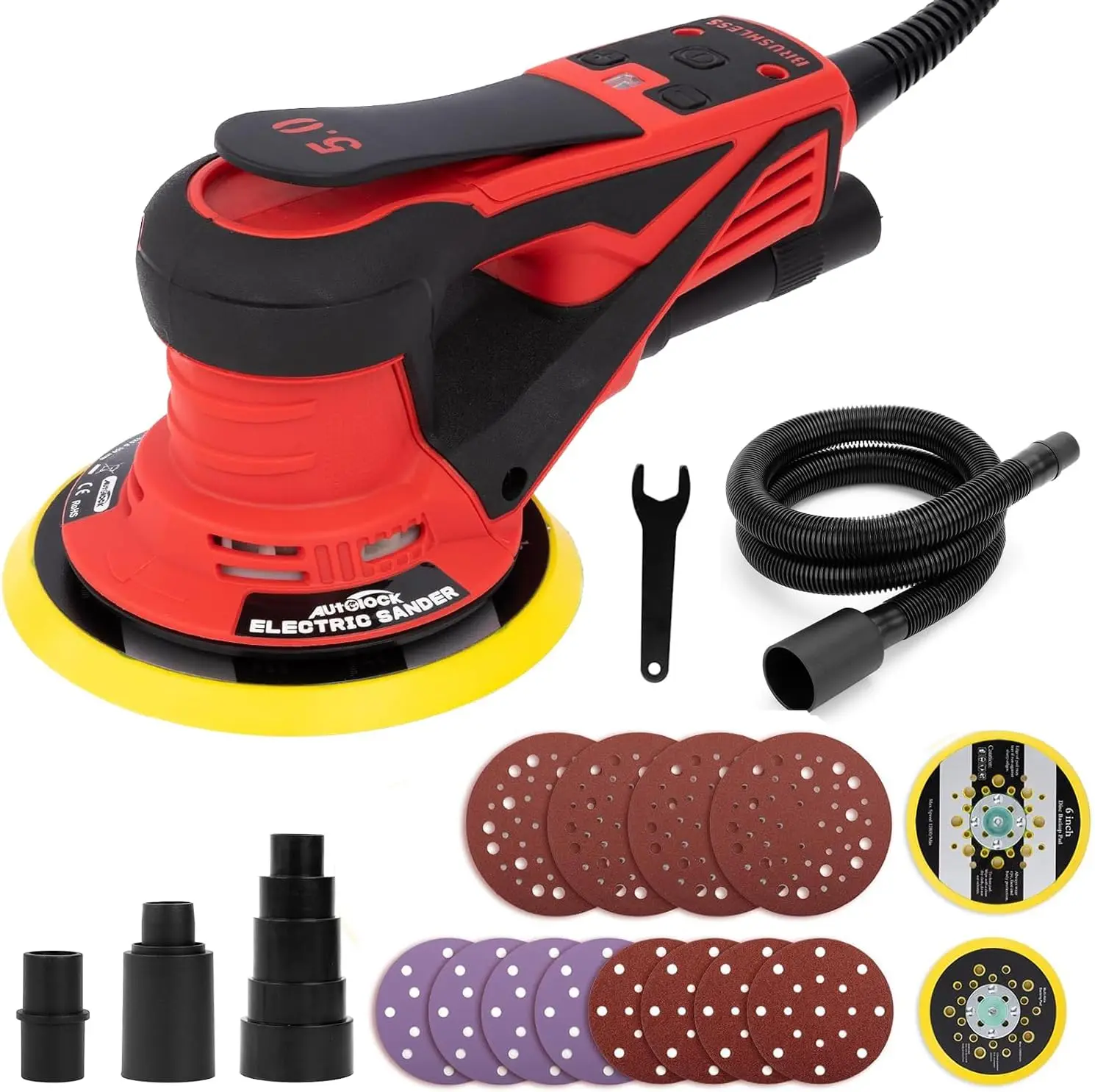 

Electric Random Orbital Sander, 350W Brushless Motor with 5 & 6 Inch Pads, 10000RPM Palm Sander for Woodworking, Sanding and Pol
