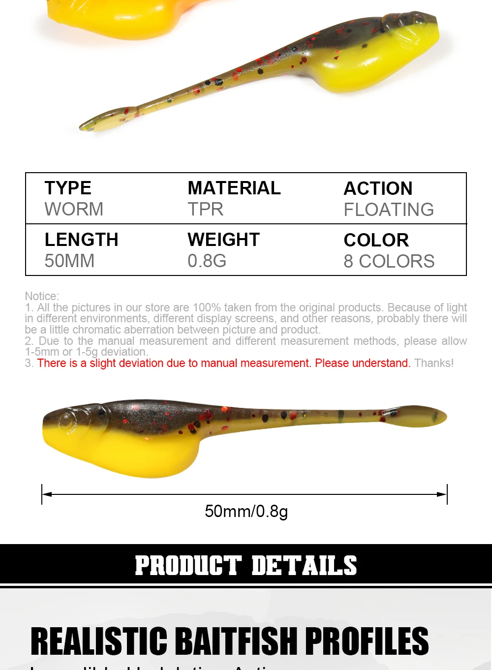 Palisander Crappie Minnow Shad Soft Baits 5 cm Ajing Wurm Angelköder Willow Tail TPR Floating Drop Shot Ocean Rock Angelgerät – Detail 2