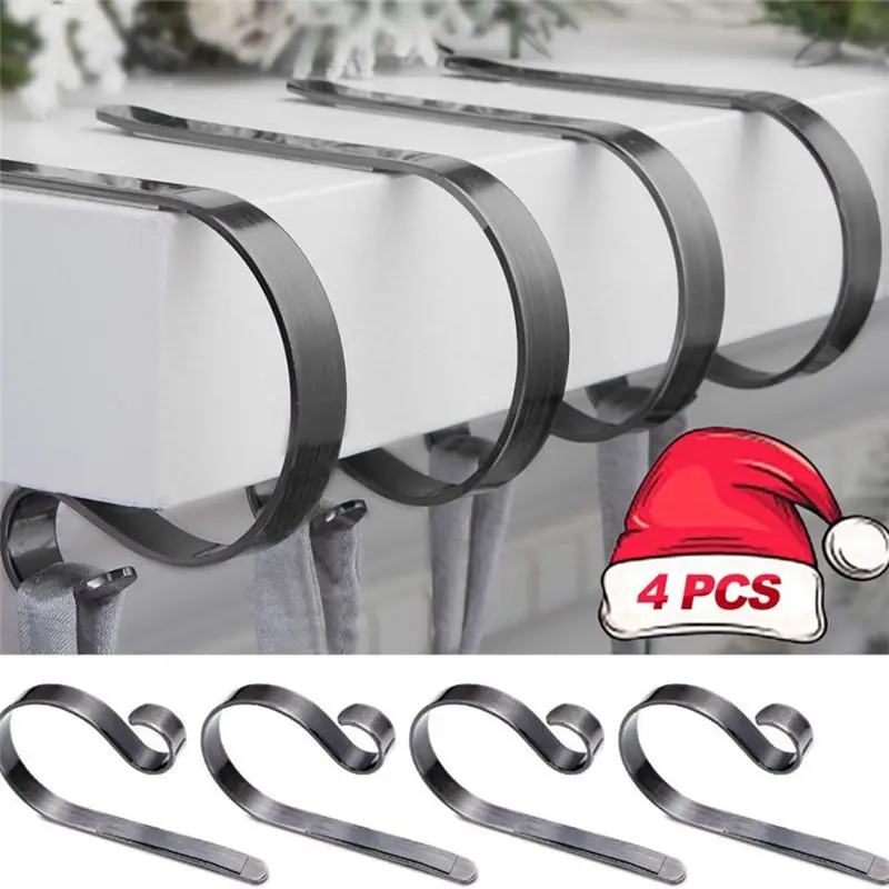 ABKW-Fireplaces Christmas 4Pcs Metal Hooks Slip Stocking Holder Home Table Handbag Hanger Decoration